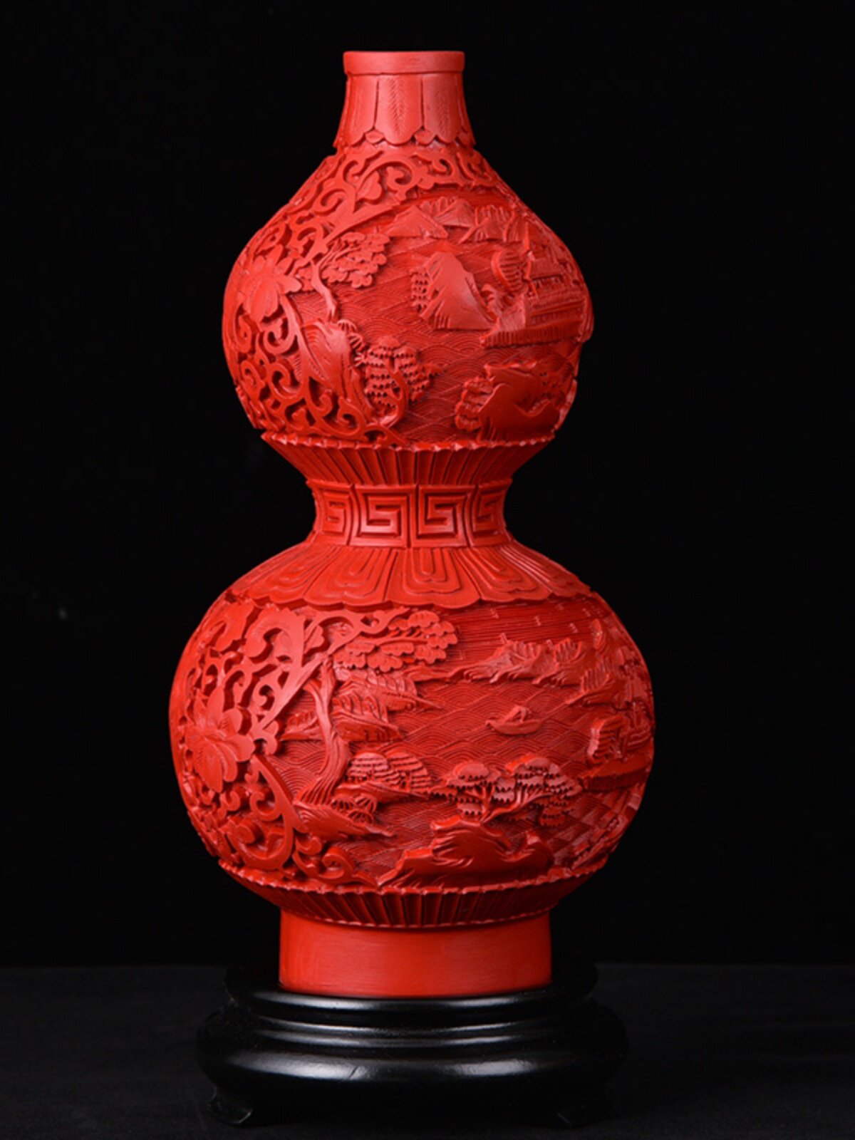 中国红扬州漆器厂剔红雕漆小葫芦花瓶摆件家居装饰品现代中式包邮