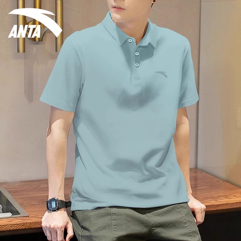 安踏冰丝短袖男T恤绿色夏季2025新款男士速干衣polo衫旗舰店男款