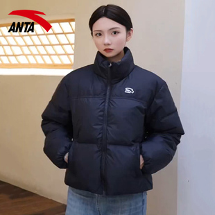 安踏面包羽绒服短款外套加绒2025新款秋冬季女士防风防泼水运动服