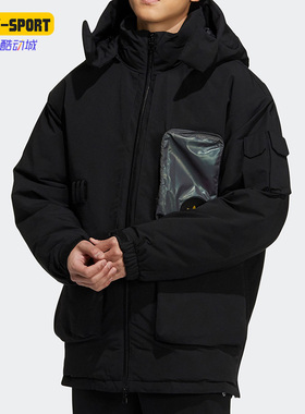 Adidas/阿迪达斯正品休闲三叶草 男子时尚连帽运动羽绒服 H58058