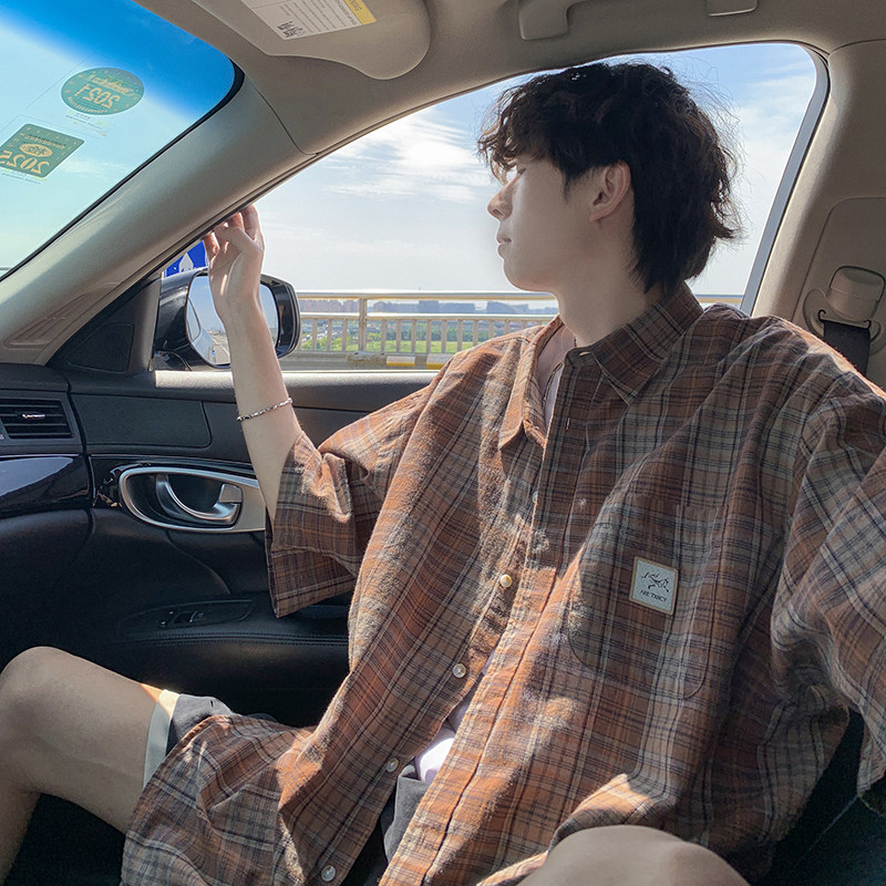 1014A~CY018夏季新品格子衬衫男潮牌休闲帅气衬衣外套P48-限价65,男装衬衫,星座502-2（原1014A）