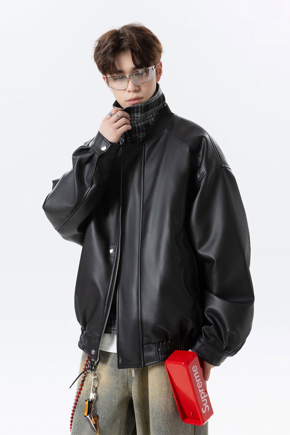 502-2-JK032-P128美式复古PU皮衣男宽松休闲百搭夹克外套,男装皮衣,星座502-2（原1014A）