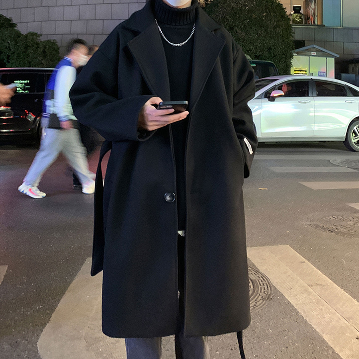 502-2-N011-P128现货毛呢大衣中长款男女秋冬季长款过膝风衣控168图片
