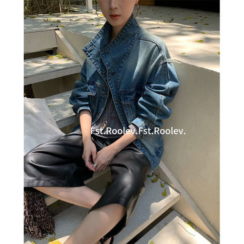 FST美式复古立领牛仔夹克女