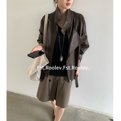 FST秋季新款酷飒PU机车皮衣女