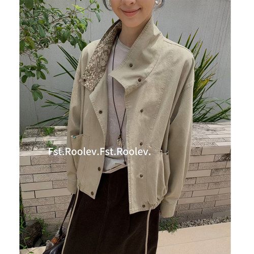 FST慵懒抽绳立领风衣女小个子
