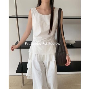 FST法式木耳边不规则无袖背心上衣女夏2026新款百搭显瘦飘带小衫