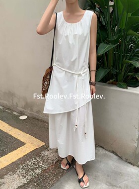 FST法式气质白色连衣裙女夏季2026新款设计感不规则无袖背心长裙