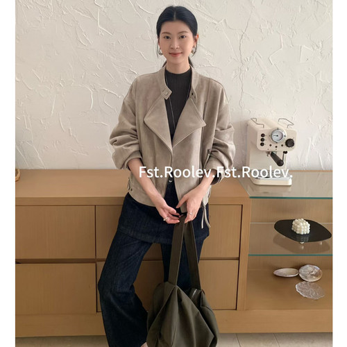 FST美拉德机车麂皮绒短夹克女