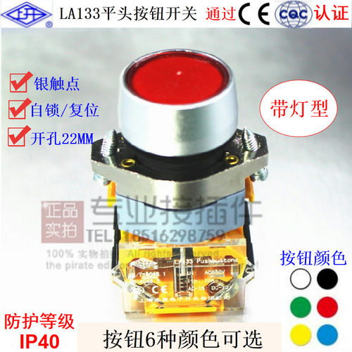 上海永星22mm平头按钮开关LA133-A1.PD/K带灯自锁/复位型启动开关