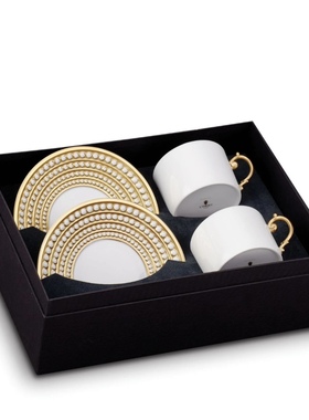 【官方授权】法国L'OBJET Perlée珍珠链系列咖啡杯带碟24K镀金杯
