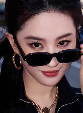 刘亦菲时髦黑色方形五角星太阳镜女气质防紫外线开车街拍遮阳墨镜