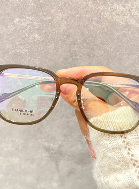 橄榄绿近视眼镜大框圆脸网红款素颜女可配防蓝光男士配有度数架