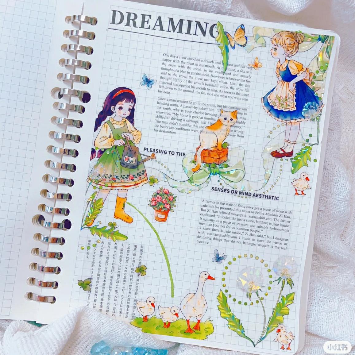 花飞文创 春日寻芳 少女女孩田园宠物动物可爱人物 手帐胶带 原创