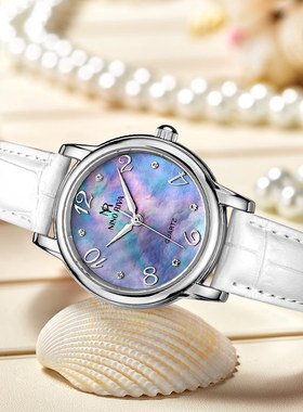 尼诺里拉时尚贝壳面石英表 人工蓝宝石表镜 真皮表带 女表11014