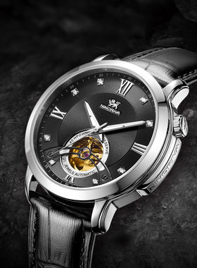 尼诺里拉时尚潮流男表机械手表大表盘男士商务镂空真皮11010皮带