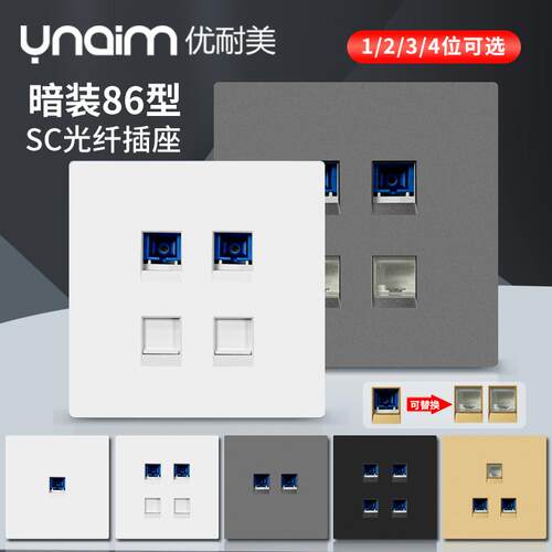 优耐美sc光纤插座千兆六类暗装面板网线电脑网口模块家用多孔86型