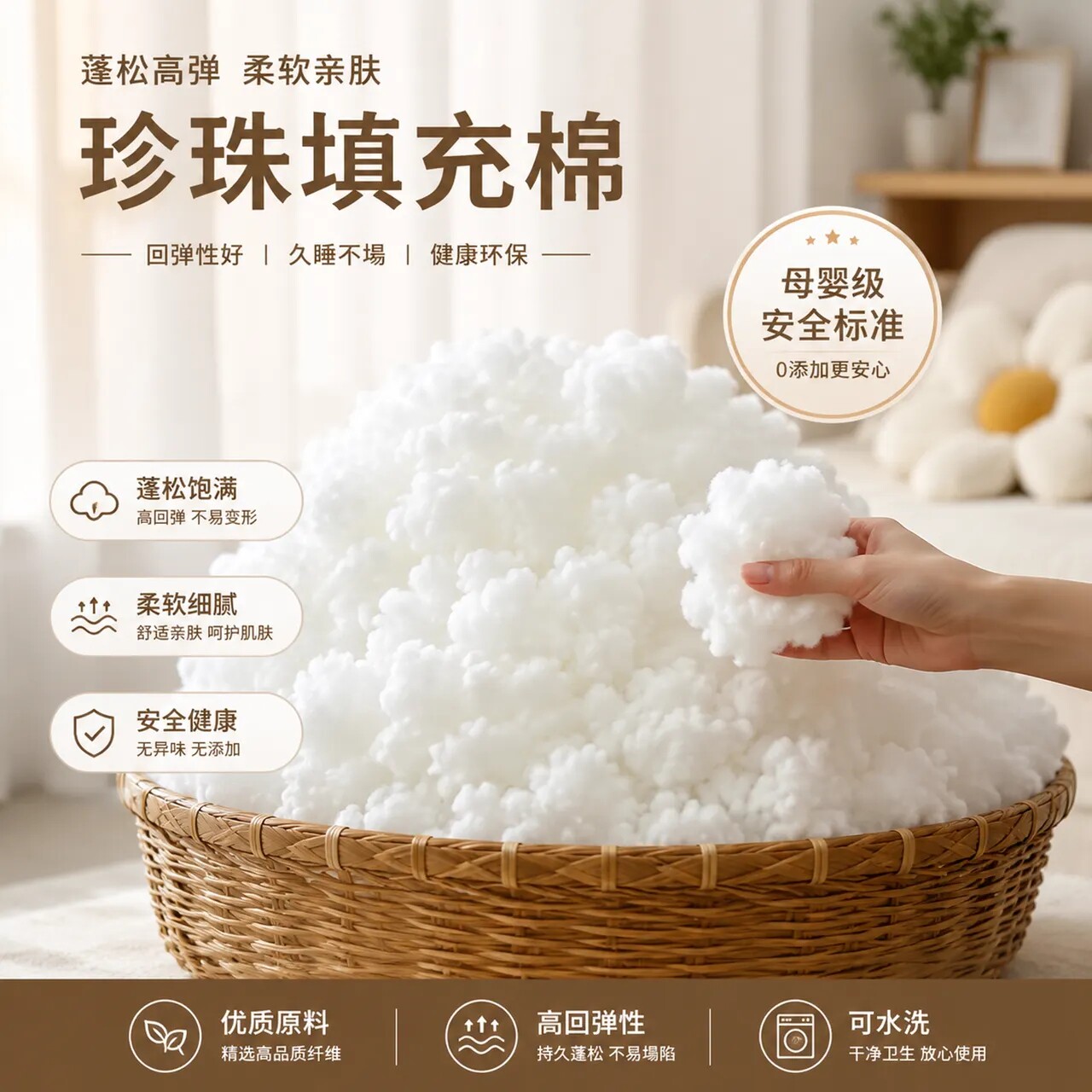 珍珠棉填充棉手工diy抱枕芯玩偶靠垫PP棉花母婴蓬松纤维高弹丝棉