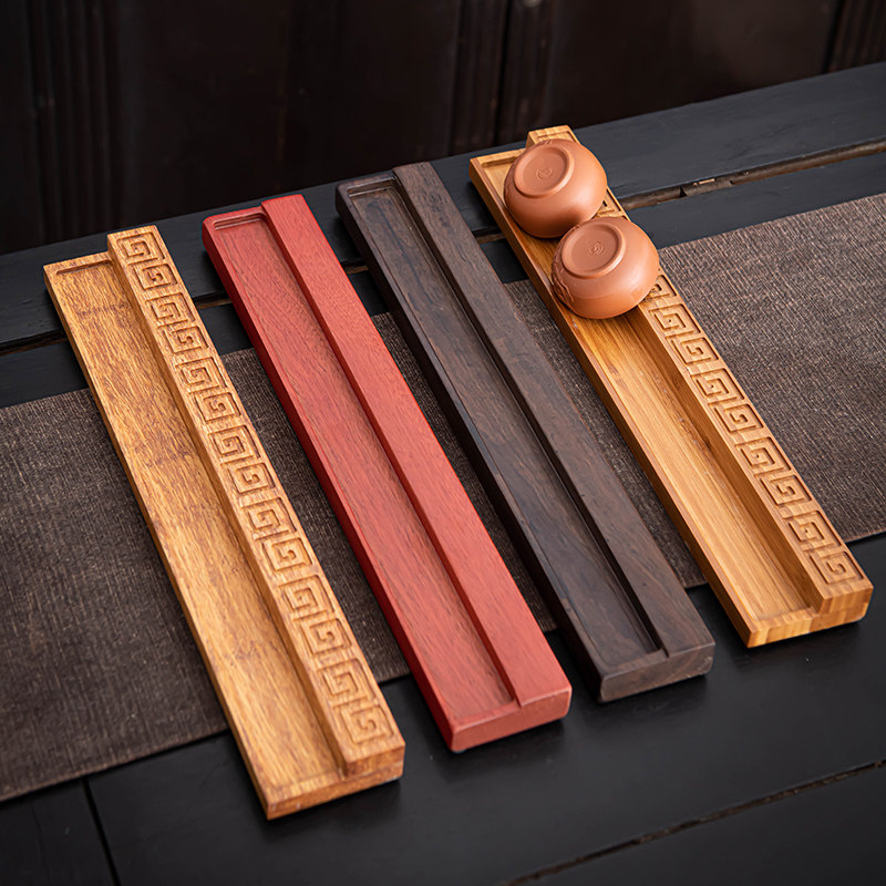 黑檀木功夫茶杯收纳架单层晾杯架茶具沥水置物架实木杯托茶道配件