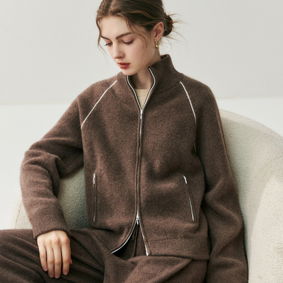 羊绒外套女百搭四平加厚拼色立领