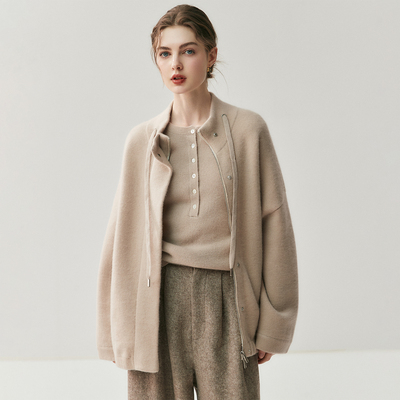 秋冬款女士气质羊绒外套女立领