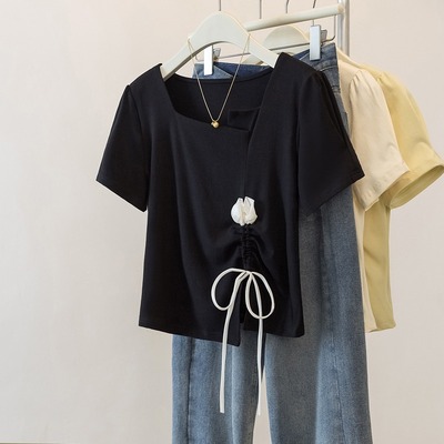 300斤大码法式方领短袖T恤