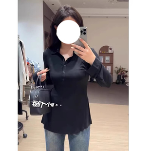 300斤大码Polo领喇叭袖正肩t恤秋冬季新款女装胖MM显瘦打底衫上衣