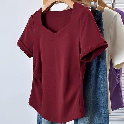 300斤大码方领正肩短袖T恤