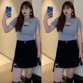 心机性感T恤 加肥200斤胖mm夏季 女装 镂空上衣气质短袖 300斤加大码