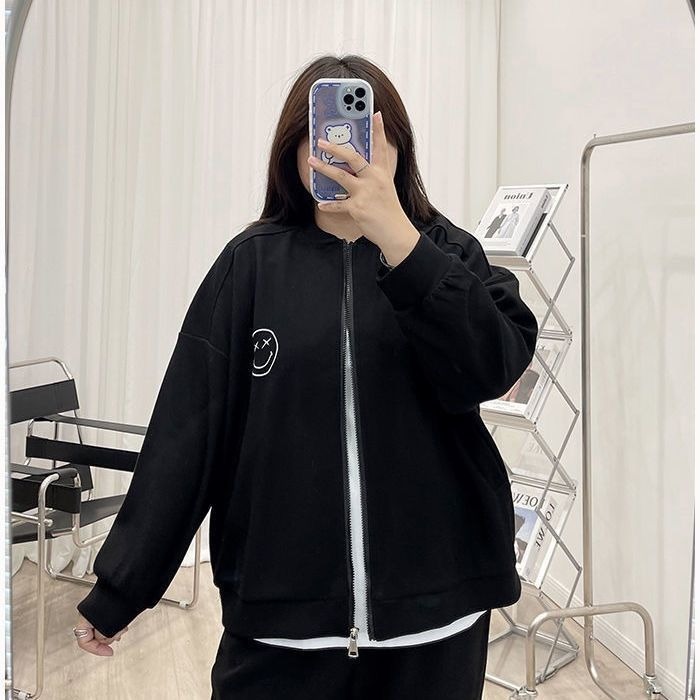 300斤特大码女装胖妹妹开衫卫衣秋季宽松遮肚设计感小众拉链外套2