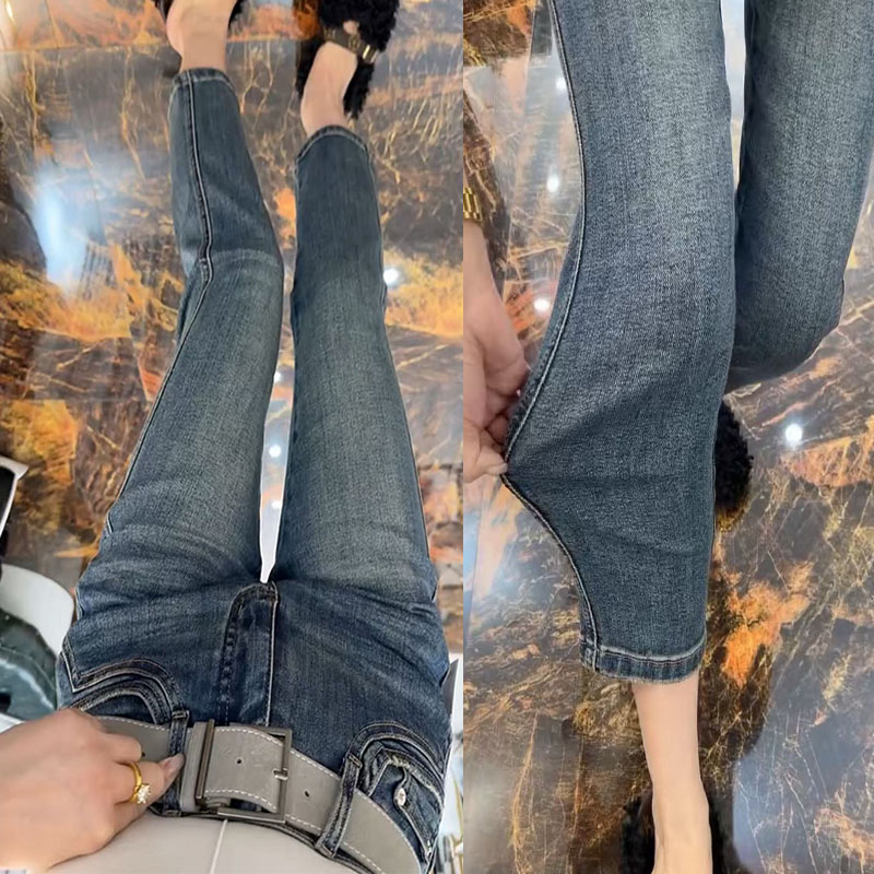 大码女装2025秋季新款高腰弹力九分烟管牛仔裤女显瘦梨形身材裤子