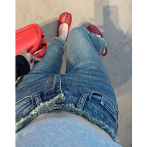 欧货胖mm大码女装裤子高腰直筒牛仔裤女2023年新款秋季显瘦烟管裤