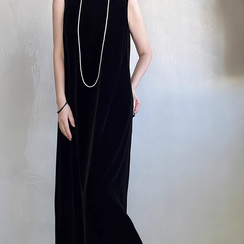 桑蚕丝真丝绒优雅高贵背心连衣裙女2026夏季日常礼服有内衬长裙