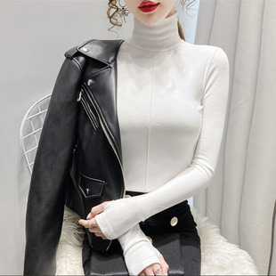 带手套德绒高领打底衫女秋冬手指洞上衣半指套袖子秋衣护手打底衣