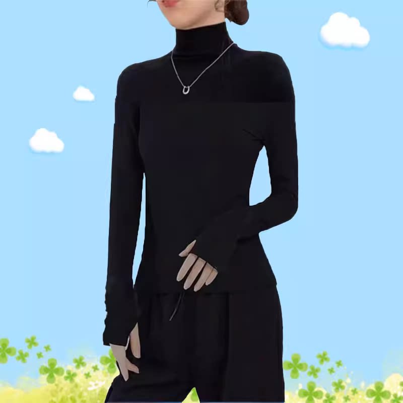 舞蹈服体恤女套手指上衣洋气纯棉扳指秋衣写字触屏骑行护手套袖衫