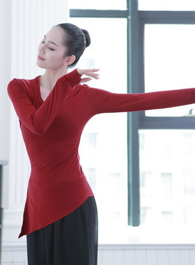 连袖拇指孔体恤薄款莫代尔手指洞上衣带手套小衫纯棉舞蹈服洋气衫
