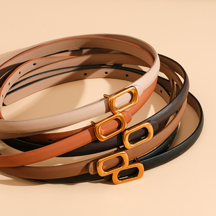 双层牛皮女士皮带细腰带配西裤牛仔裤连衣裙简约百搭装饰窄腰带