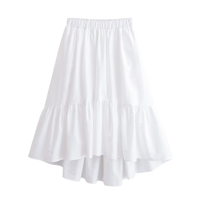 白色不规则半身裙女春夏松紧腰拼接塔裙纯色百搭大摆中长款裙子