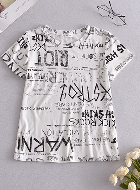 清仓断码断色处理捡漏撞色满印字母设计感百搭圆领短袖T恤821905
