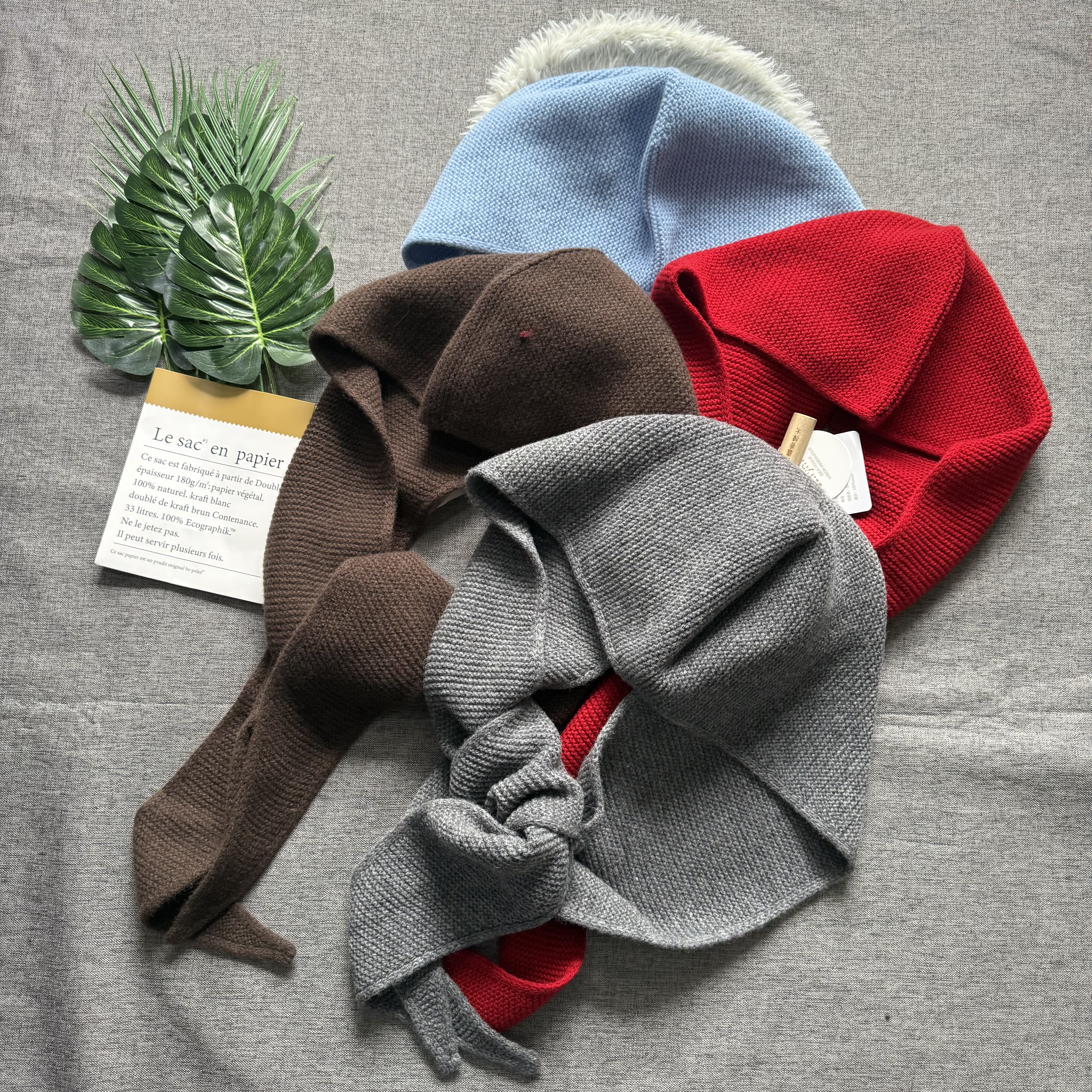 100澳洲羊毛针织连帽围巾女秋冬款头巾保暖护颈披肩搭配无帽衣服