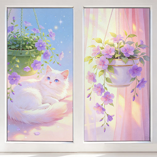 可爱猫咪装饰窗贴玻璃贴纸静电贴橱窗玻璃贴画门贴窗纸窗户防窥膜