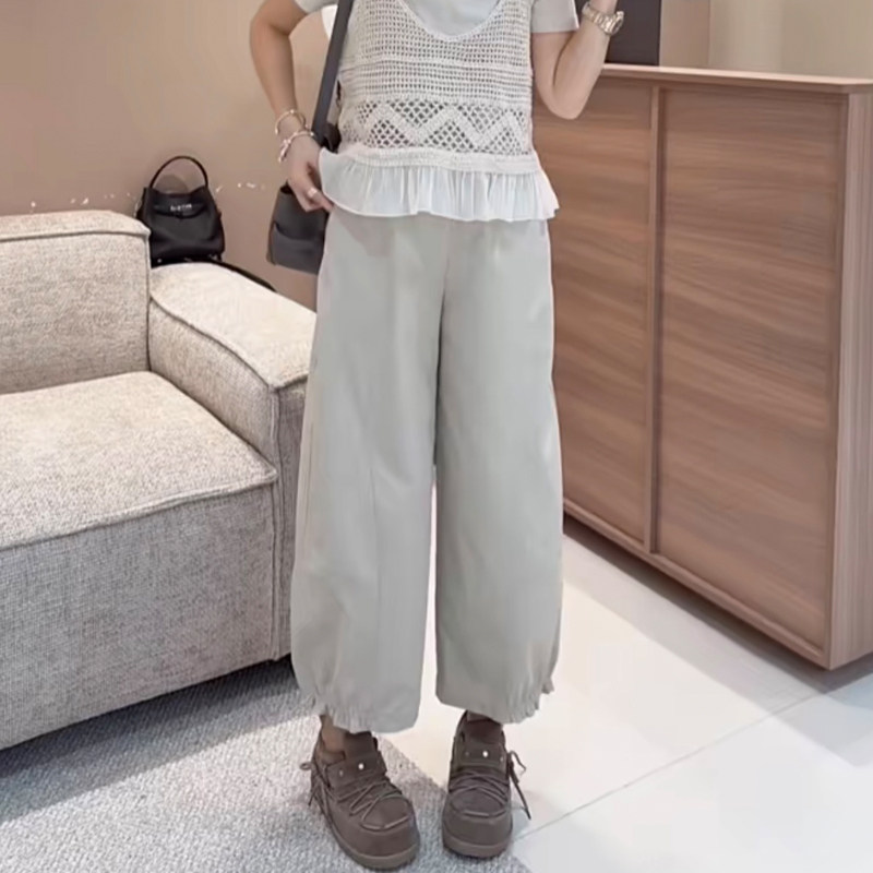 春夏女木耳边显瘦九分休闲裤