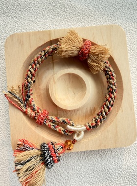 藏式手绳手工编织民族风手绳新款棉绳流苏男女五色线情侣闺蜜手链