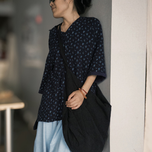 原创文艺禅意流浪旅行棉麻布包随性百搭单肩斜挎休闲包大容量包包