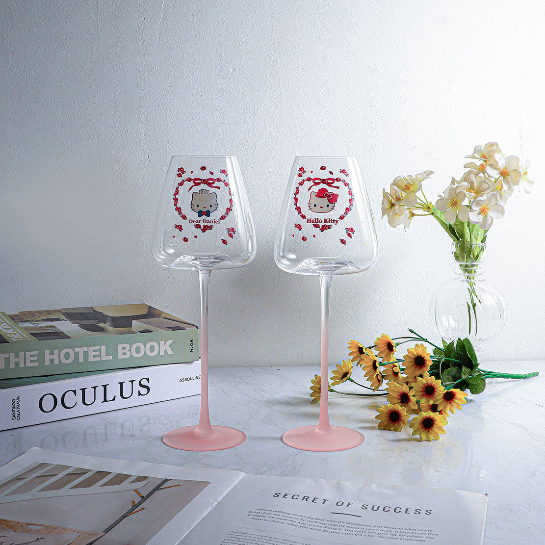 可爱高颜值Hellokitty猫粉色凹底红酒杯香槟杯高脚杯情侣结婚对杯