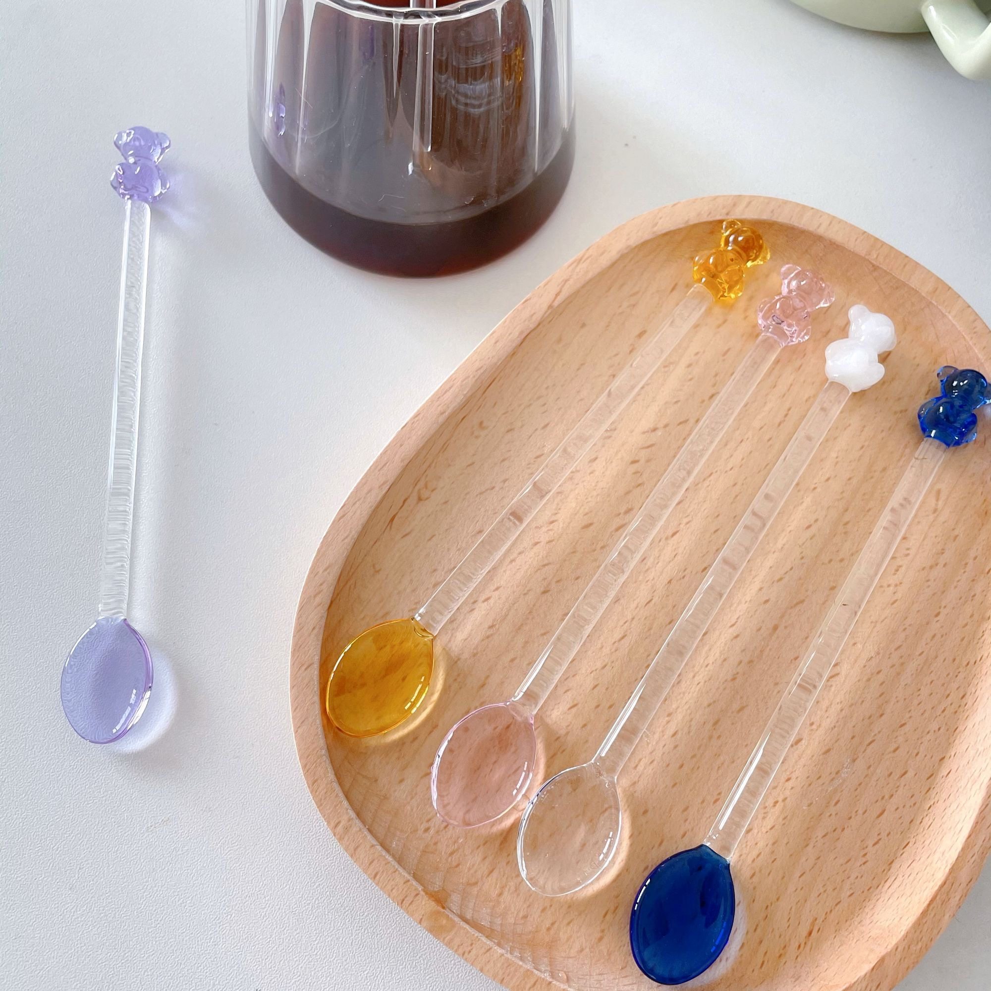 新款日式创意牛奶甜品勺彩色圆勺可爱长柄咖啡小熊玻璃勺子汤匙,厨房/烹饪用具,汤勺,淘宝优惠券,粉丝福利购,淘宝优惠卷