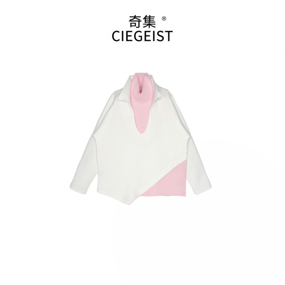 秋冬加重V领拼接时尚卫衣女