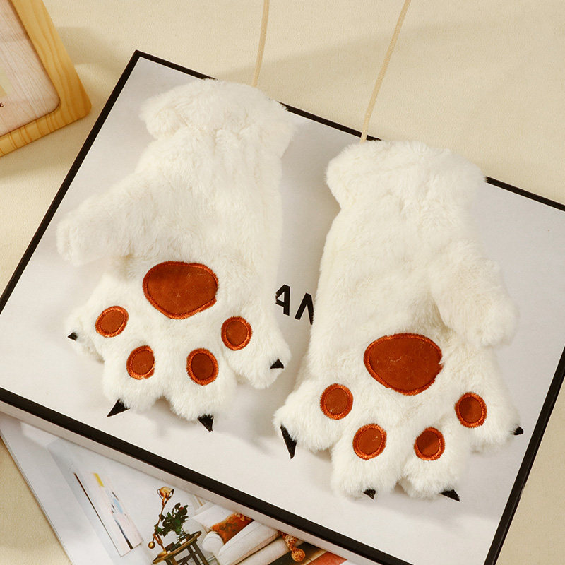 소녀를위한 고양이 발톱 곰 발 장갑 겨울 학생 겨울 ??봉제 두꺼운 전체 손가락 인터넷 연예인 귀여운 봉제 방한 및 따뜻한 어린이