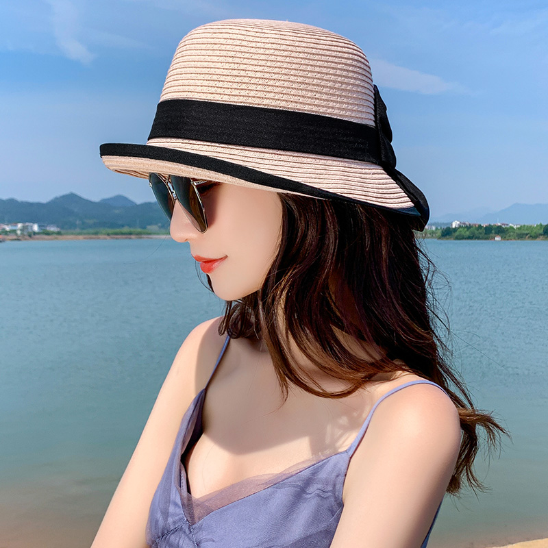 小沿草帽女小檐卷边小清新日系夏季韩版潮遮阳防晒网红蝴蝶结帽子