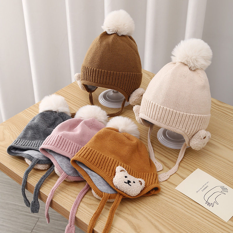 婴儿帽子秋冬可爱小熊加绒护耳针织帽男女宝宝超萌保暖双层毛线帽,童装/婴儿装/亲子装,帽子,淘宝优惠券,粉丝福利购,淘宝优惠卷